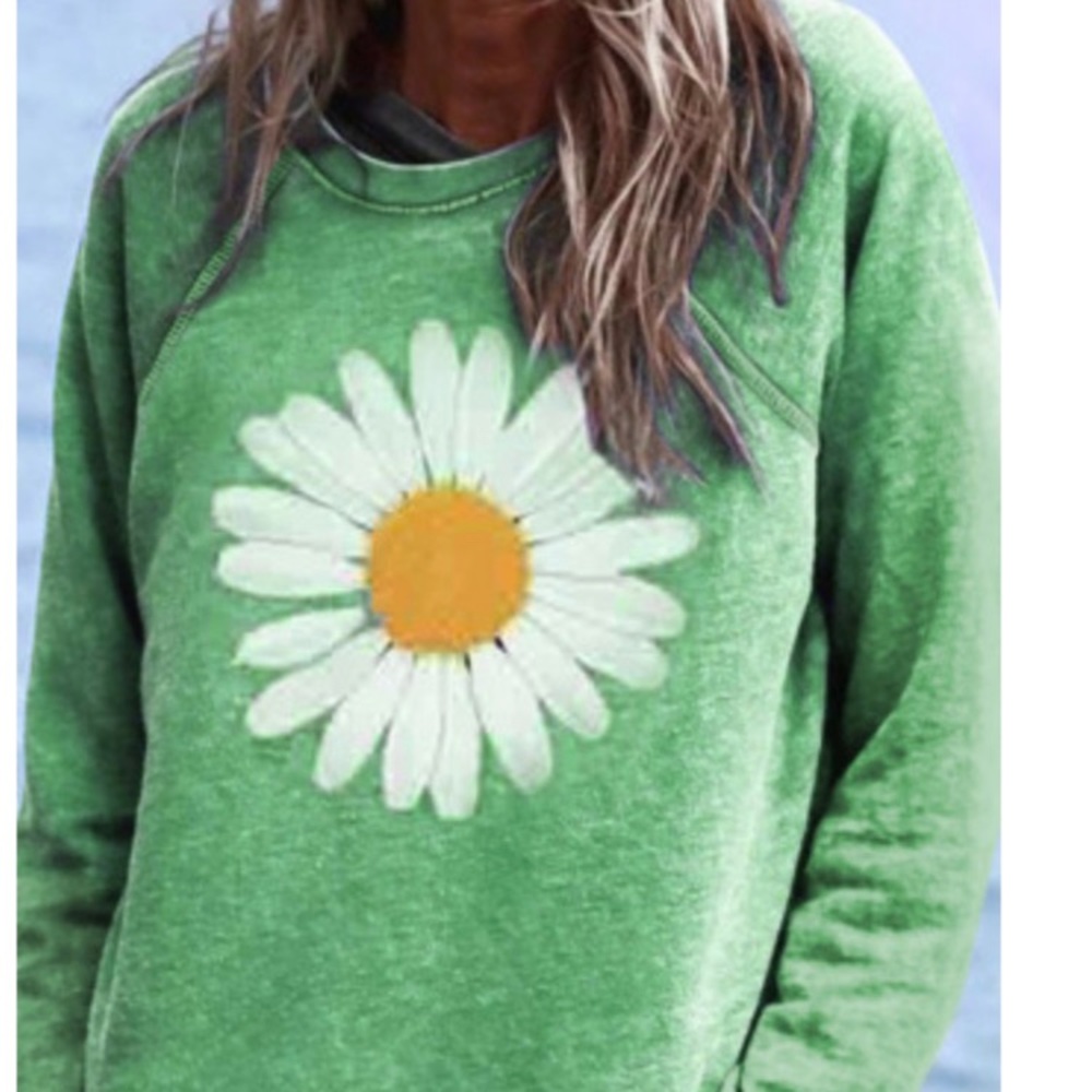 Green Flower Print Pullover Sweatshirt